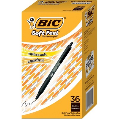 BIC SoftFeel Retractable Pen, 1.0 mm Medium Tip, Black, pk of 36