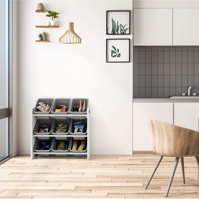 White and Gray 3-Tier Kids Storage Organizer with 9 Bins