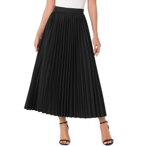 INSPIRE CHIC Women's High Waist Side Zipper Casual Party Flowy Pleated Maxi Skirt - 1 of 4
