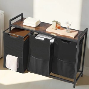 Laundry Sorter, Large Laundry Hamper with Metal Frame and Wooden Tabletop, Freestanding Storage Organizer Baskets with Pull-Out - 1 of 4