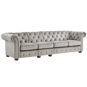 Inspire Q 4 Seats Beekman Place Button Tufted Chesterfield Velvet Extra Long Sofa Smoke Gray, Grey Gray