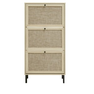 Vynxaria Rattan 3 Door Shoe Rack, Freestanding Modern Shoe Storage Cabinet, for Entryway - 1 of 4