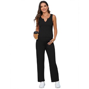 lxt- Women's Maternity 2 Piece Outfits Tank Top and Wide Leg Pants Lounge Set - 1 of 4