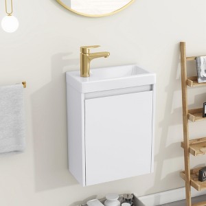 TROPOW 16" Bathroom Vanity with Sink Combo, Vanity Cabinet with Soft-Close Doors, Wall Bathroom Cabinet Floating Vanity Sink for Small Space - 1 of 4