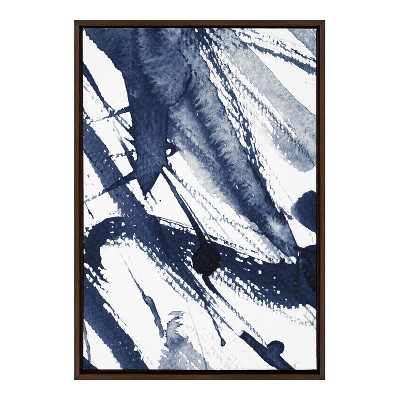 Kate and Laurel Sylvie Indigo Watercolor Framed Canvas by Amy Peterson Art Studio, 23x33, Walnut Brown