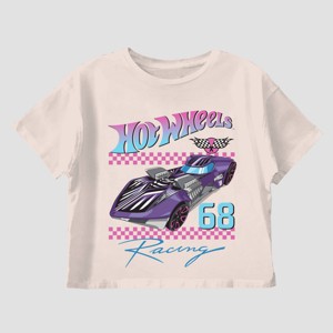 Girls' Hot Wheels Boxy Short Sleeve Graphic T-Shirt - Off White - 1 of 2