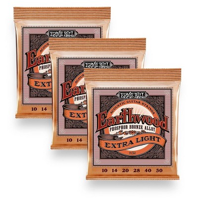 Ernie Ball 2150 Earthwood Phosphor Bronze Extra Light Acoustic Guitar Strings 3-Pack