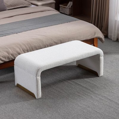 CAVINAS Boucle Fabric Ottoman Bench, Loveseat Ottoman Footstool, Bedroom Bench, Entryway Benches, Upholstered Accent Bench with Gold Metal Legs