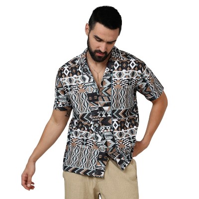 Campus Sutra Men Men's Mocha Brown & Sage Green Bohemian Shirt