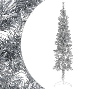vidaXL 6ft Silver Artificial Half Christmas Tree - Slim, Space-Saving, Wall-Mountable - 1 of 4