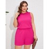 Whizmax Plus Size Sleeveless Two Sets Outfits For Women Round Neck Knit Casual Crop Tops With Shorts Hot Pink XXL - 3 of 4