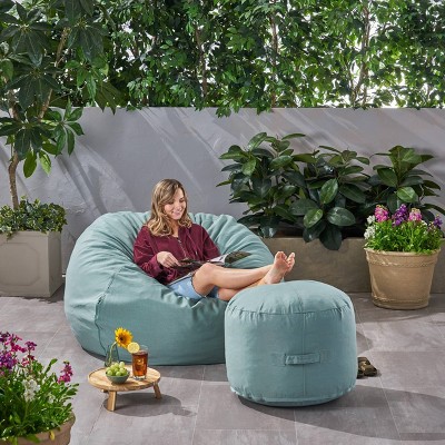 2pc Rosalie Bay Outdoor Bean Bag and Ottoman Set  Teal - Christopher Knight Home