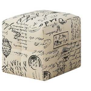 Kumasinova 12" Text Print Pouf Set of 2,Beige Accent Footrest Ottoman for Living Room&Bedroom,Kids Ottoman with High Density Foam Padding,Ready to Use - 1 of 4