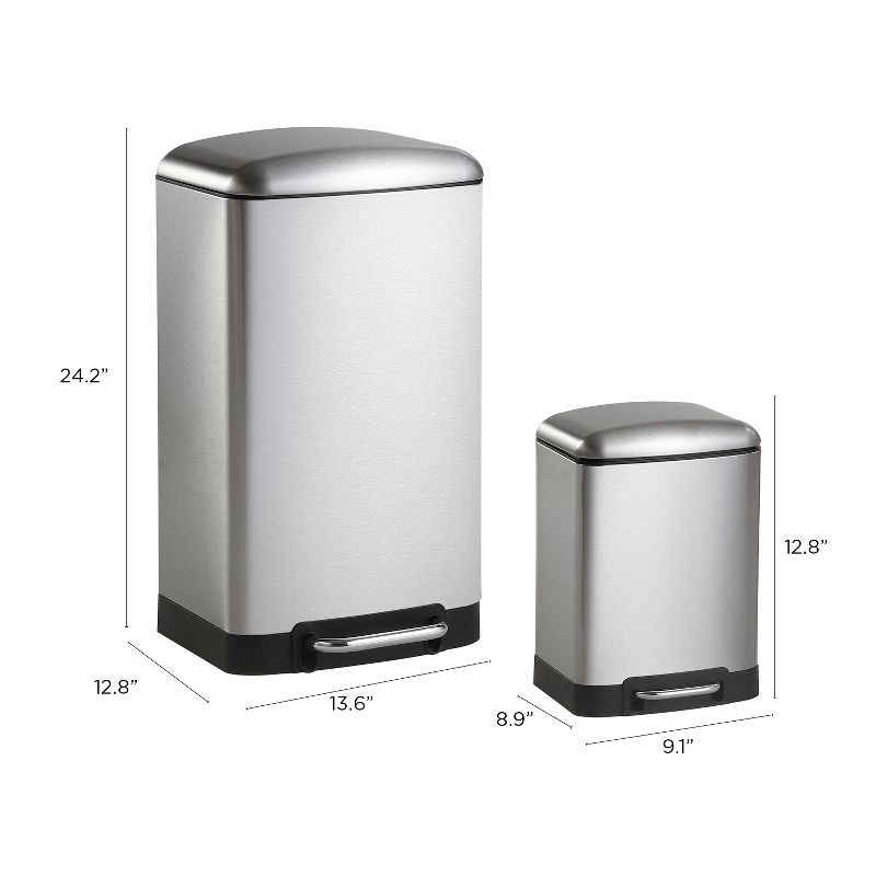 happimess Ashley Rectangular 8-Gallon Trash Can with Soft-Close Lid with FREE Mini Trash Can, Stainless Steel, 5 of 13