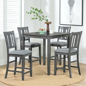 Mshliw 5-Piece Counter Height Dining Table Set with 4 Upholstered Chairs, Square Solid Wood Dining Set for Small Spaces, Kitchen & Dining Room - 1 of 4
