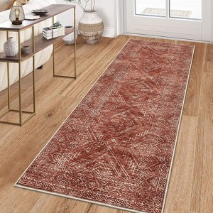 Washable Rugs for Living Room Vintage Geometric Area Rug Farmhouse Non-Slip Low Pile Carpet Home Decor - 1 of 4