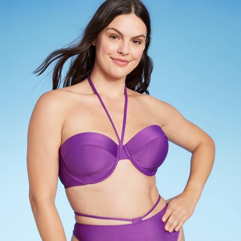 Women's Lightly Lined Ribbed Halter Bikini Top - Shade & Shore™ Purple 38dd Target