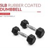 5lb 8lb 10lb 12lb 15lb Coated Rubber Hex Dumbbell, Pair of 2 - 3 of 4