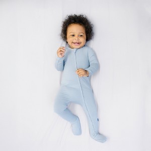 Larkspur Baby Zip Footie in Stone - 1 of 3