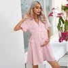 Clearlove Summer Dress Casual Lantern Sleeve V Neck Button Dress Swing Flowy Maternity Dresses - 2 of 4