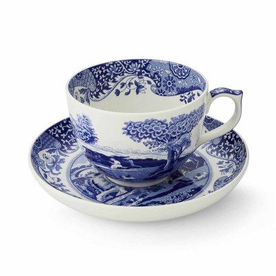Blue and White Italian Earthenware Teacup and Saucer Set