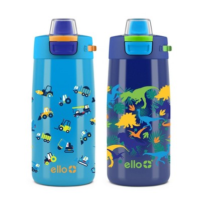 Ello 16oz 2pk Plastic Stratus Kids' Water Bottles Gray/Blue