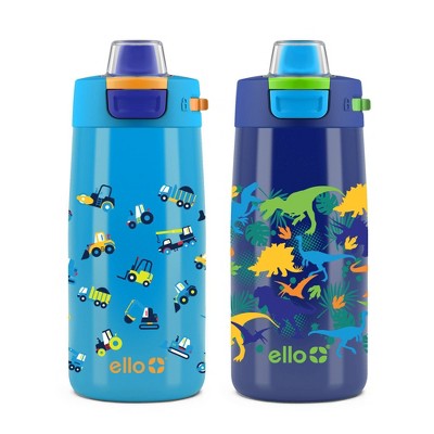 Ello 16oz 2pk Plastic Stratus Kids' Water Bottles Gray/blue : Target