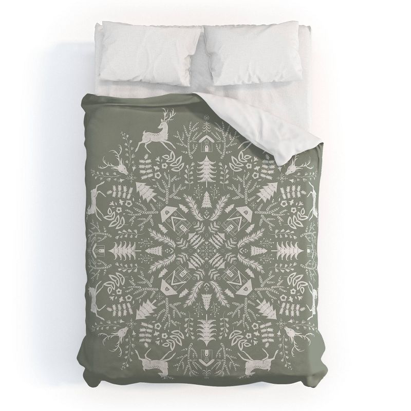 Queen Pimlada Phuapradit Winter Forest 1 Polyester Duvet Cover + Pillow Shams Gray - Deny Designs, 1 of 9