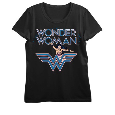 Wonder Woman Hero And Logo Juniors Black T-shirt