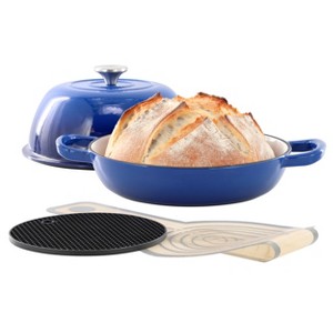MegaChef 6 Quart Enameled Cast Iron Bread Pot in Blue with Baking Mat - 1 of 4