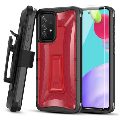 MyBat Pro Warrior Series Case with Holster and Tempered Glass Compatible With Samsung Galaxy A52 5G - Red