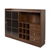 YOOCOZZ Sideboard with 2 Sliding Striped Glass Doors Freestanding Countertop Storage Cabinet - Walnut - 2 of 4