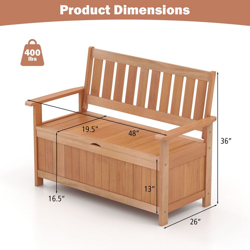 Costway 48 Inch Patio Storage Bench Wood Loveseat with Slatted Backrest for Backyard, 3 of 11