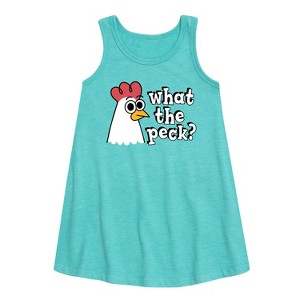 Girls' - Instant Message - What The Peck Chicken Graphic Sleeveless Aline Dress - 1 of 4