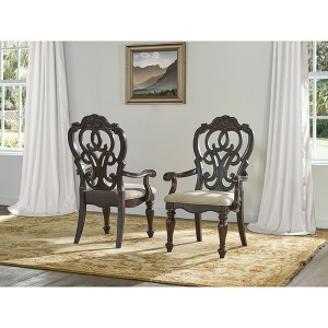 Traditional Arm Chair (Set of 2) with Turned Legs and Shaped Back ¨C Pecan Finish for Living Room - 1 of 4
