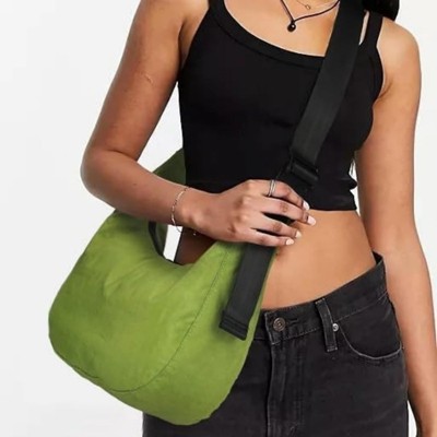 BEAFUP Nylon Crescent Shoulder Bag for Women, Top-handle Stylish Crossbody Purse with Interior Zip Pocket and Adjustable Strap, Green