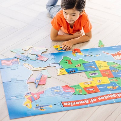 Colorful USA Map Floor Puzzle with Extra-Thick Pieces