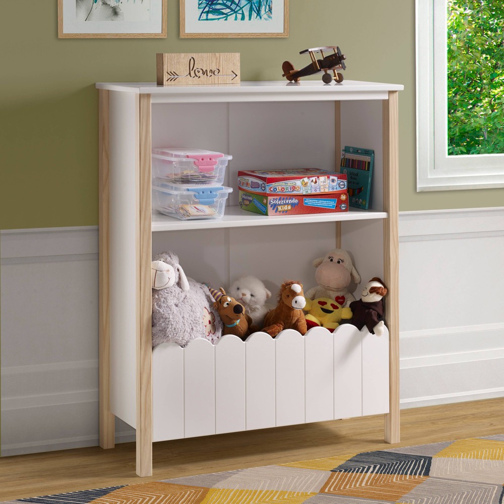 Photos - Wall Shelf Melbourne Modern White and Natural Solid Wood Finish Kids' Bookcase - Powe