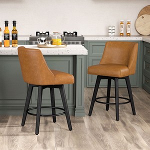 Vipbear Counter Height Bar Stools Set of 2,Swivel Barstools with Back and Wood Legs, Upholstered Bar Chairs, 26" H Kitchen Island Home Bar - 1 of 4