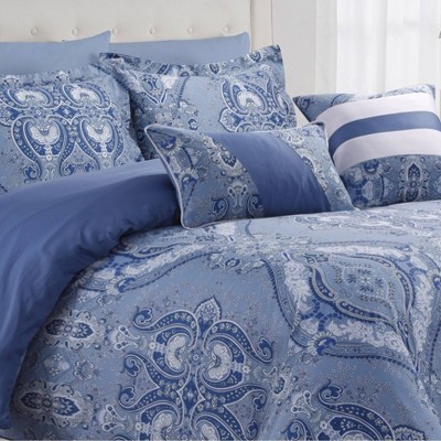 Atlantis Blue Cotton Sateen Queen Duvet Cover Set