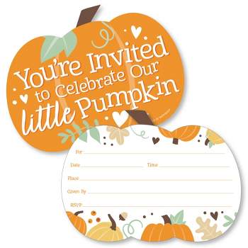 Big Dot of Happiness Little Pumpkin - Shaped Fill-In Invitations - Fall Birthday Party or Baby Shower Invitation Cards with Envelopes - Set of 12