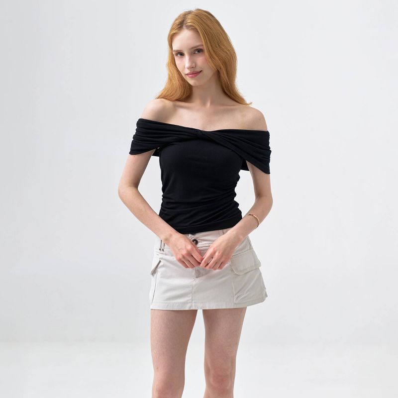 Women's Cap Sleeve Twist-Front Off the Shoulder Top - A New Day™ Black XS