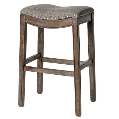 Adrien Saddle-Style Backless Bar Stool in Gray Wirebrush Finish