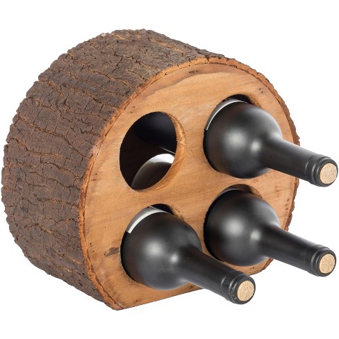 Vintiquewise Round Wood Log Style With Bark 4 Bottle Countertop Wine Rack Holder Target - 8 Bottle Urban Wall Mounted Wine Rack