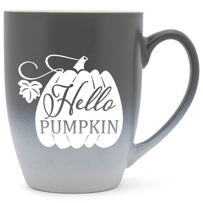 Elanze Designs Hello Pumpkin Two Toned Ombre Matte Gray and White 12 ounce Ceramic Stoneware Coffee Cup Mug