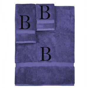 BC BARE COTTON Monogrammed Towel Set, Personalized Gift, Set of 3 - Navy - Black Block - 1 of 4
