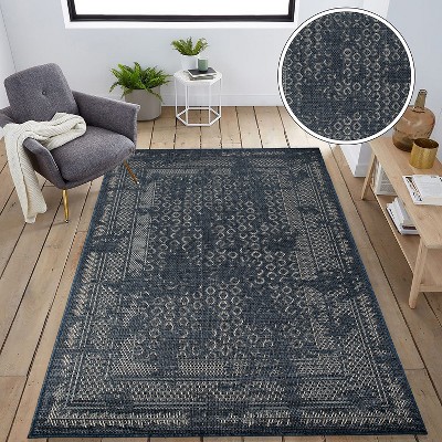 Blue Geometric Synthetic Flat Woven 5' x 7' Area Rug