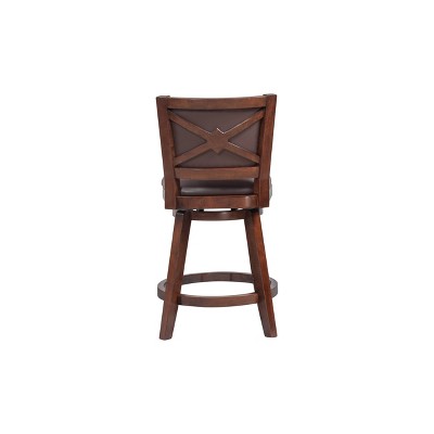 Cappuccino Wood and Metal Swivel Bar Stool with Leather Seat