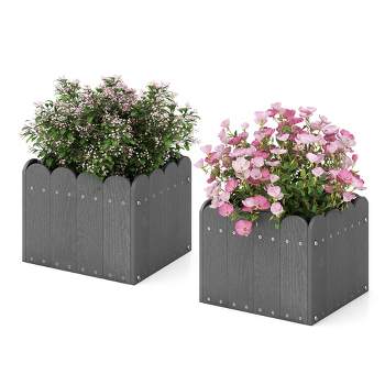 Tangkula 2 Pack Square Planter Box Weather-Resistant HDPE Flower Pot Garden Bed