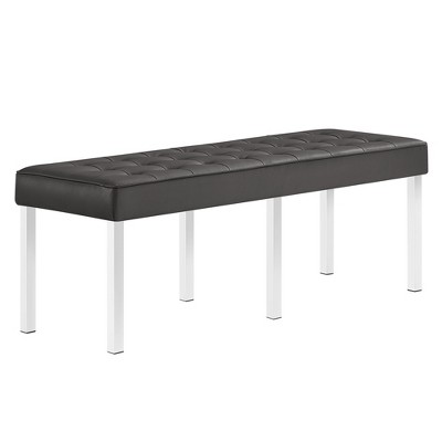 Modway Loft Tufted Large Upholstered Faux Leather Bench – Silver Gray – Contemporary Entryway or Bedroom Bench with Chrome Legs and Tufted Seat